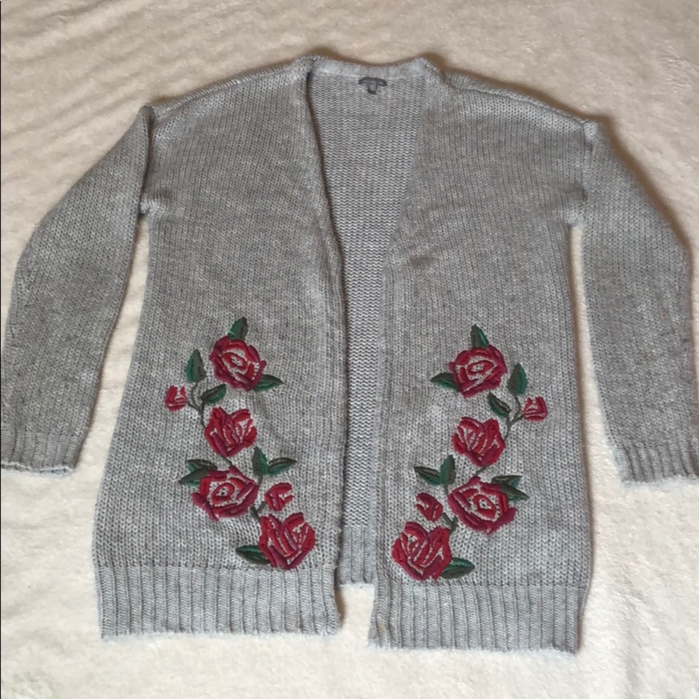 Grey, floral knit cardigan